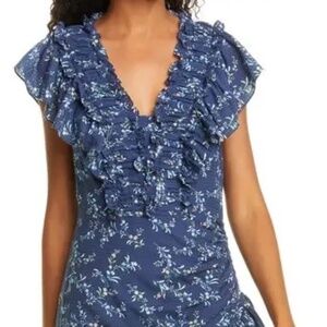 Rebecca Taylor Women's Gaelle Floral Ruffle Minidress In Soft Indigo - Small